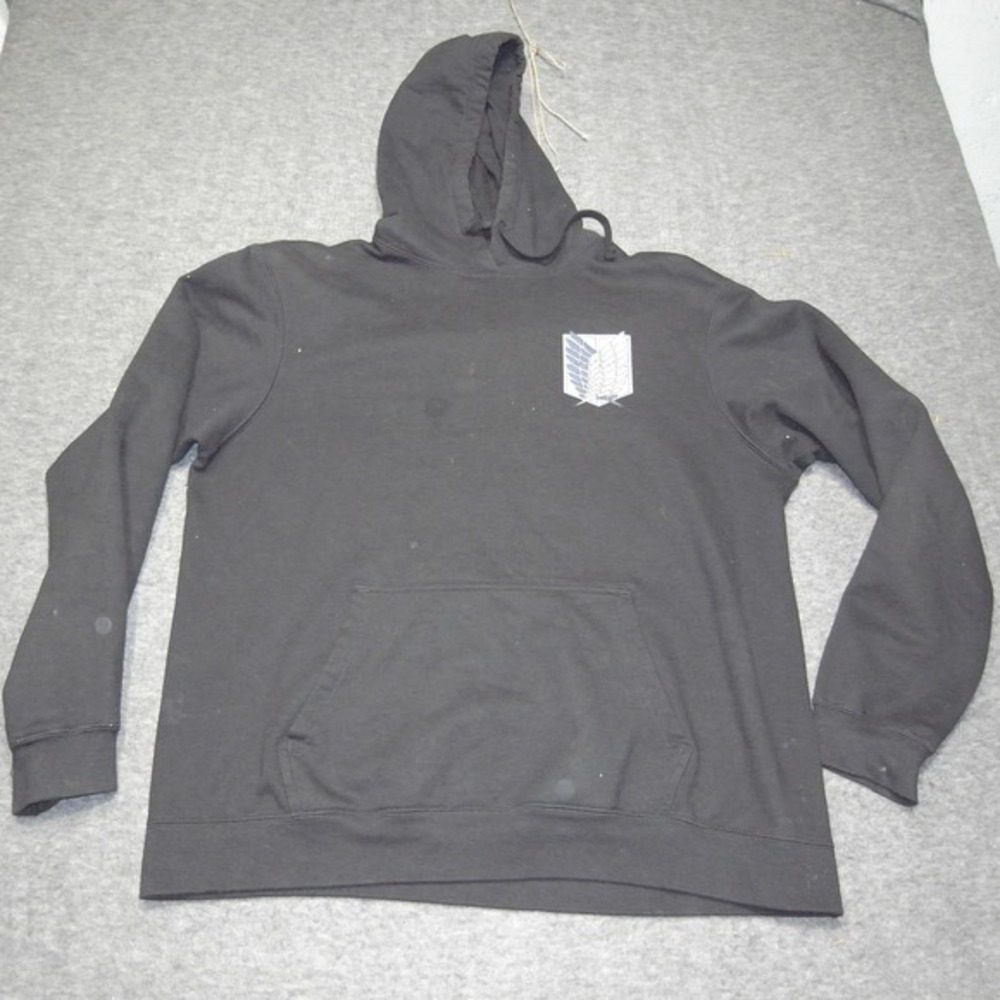 Attack On Titan Hoodie Mens Large Black Graphic Pullover Casual Anime Streetwear